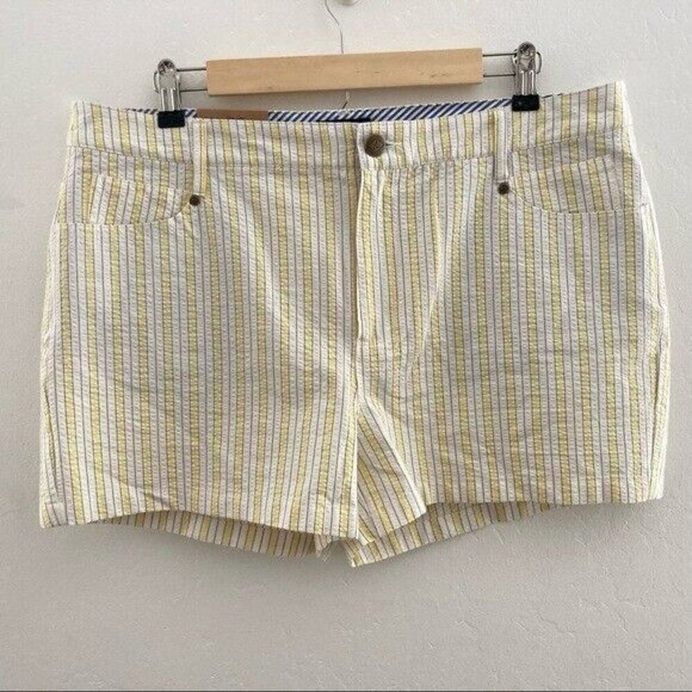 Sperry Shorts Women's Size 16 Yellow Seersucker 3" High Rise Striped Preppy NEW